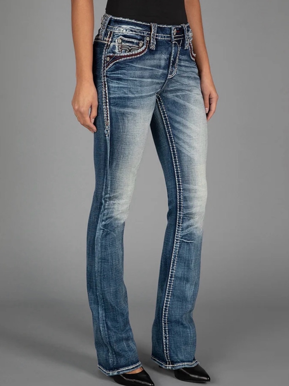 Rock Revival Peacock Classic Women's Faded Blue Bootcut Jeans SZ 32